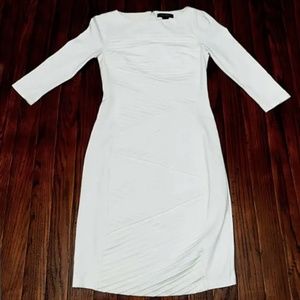 White House Black MarketWhite Wiggle Dress 3/4 Sleeve Midi Sheath Stretch 00